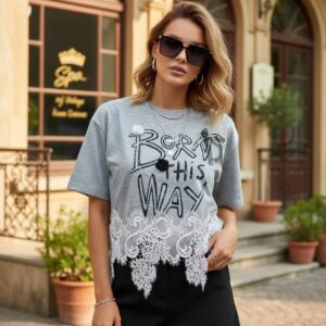 Playera Born this way - gris